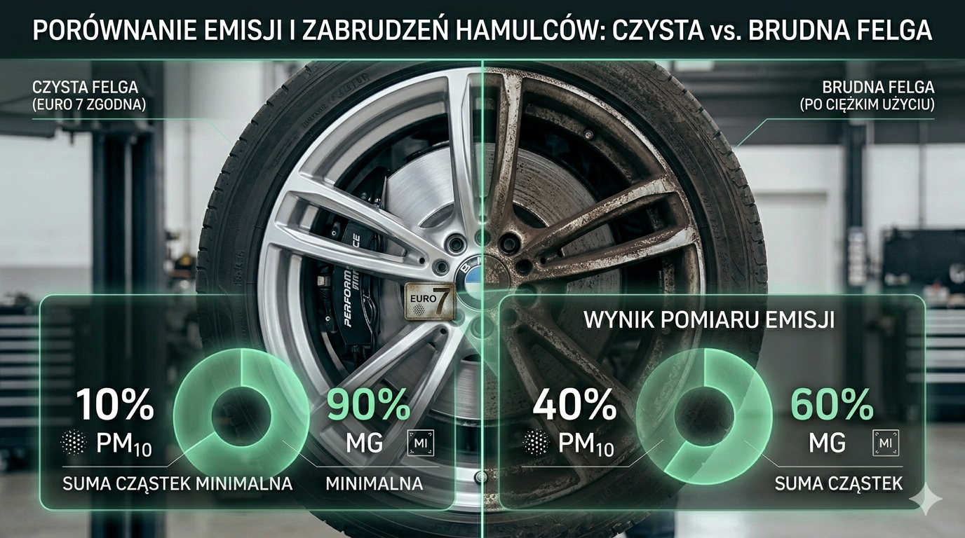 Pył hamulcowy na feldze aluminiowej