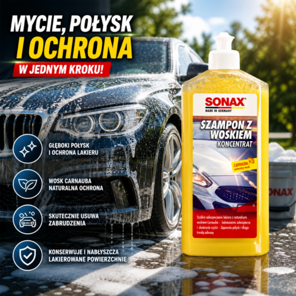 40bef153741ff7a0b3ef103627227b47.png SONAX Szampon z woskiem 500 ml - Koncentrat